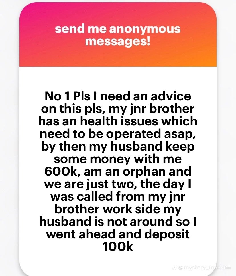 Would you blame her for seeking help from a male friend because her husband refuse to help her diiying brother?