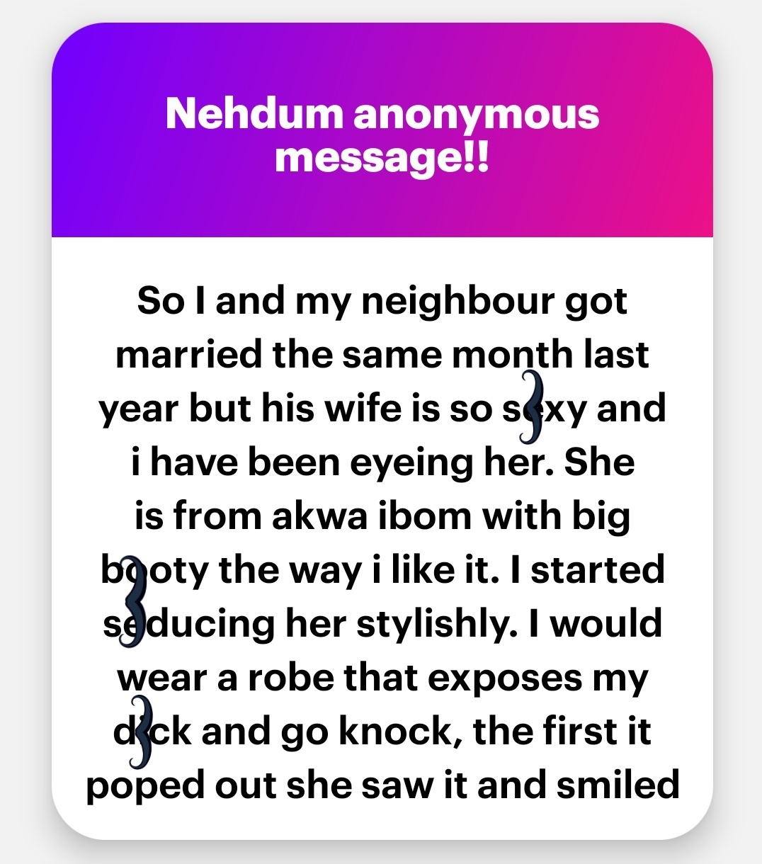 I had sex with my married neighbour’s wife after making a strong first impression.