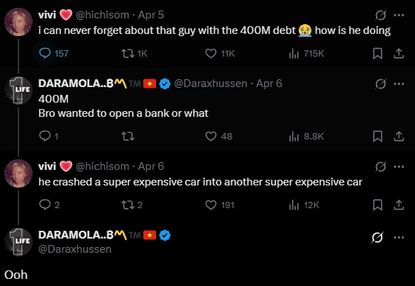 The guy with the 400M debt 😭 will never be forgotten