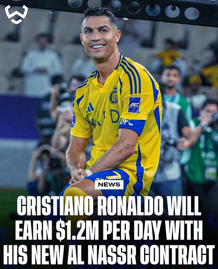 Ronaldo is set to earn an impressive sum of over ₦2.1 billion each day as part of his new contract with Al-Nassr